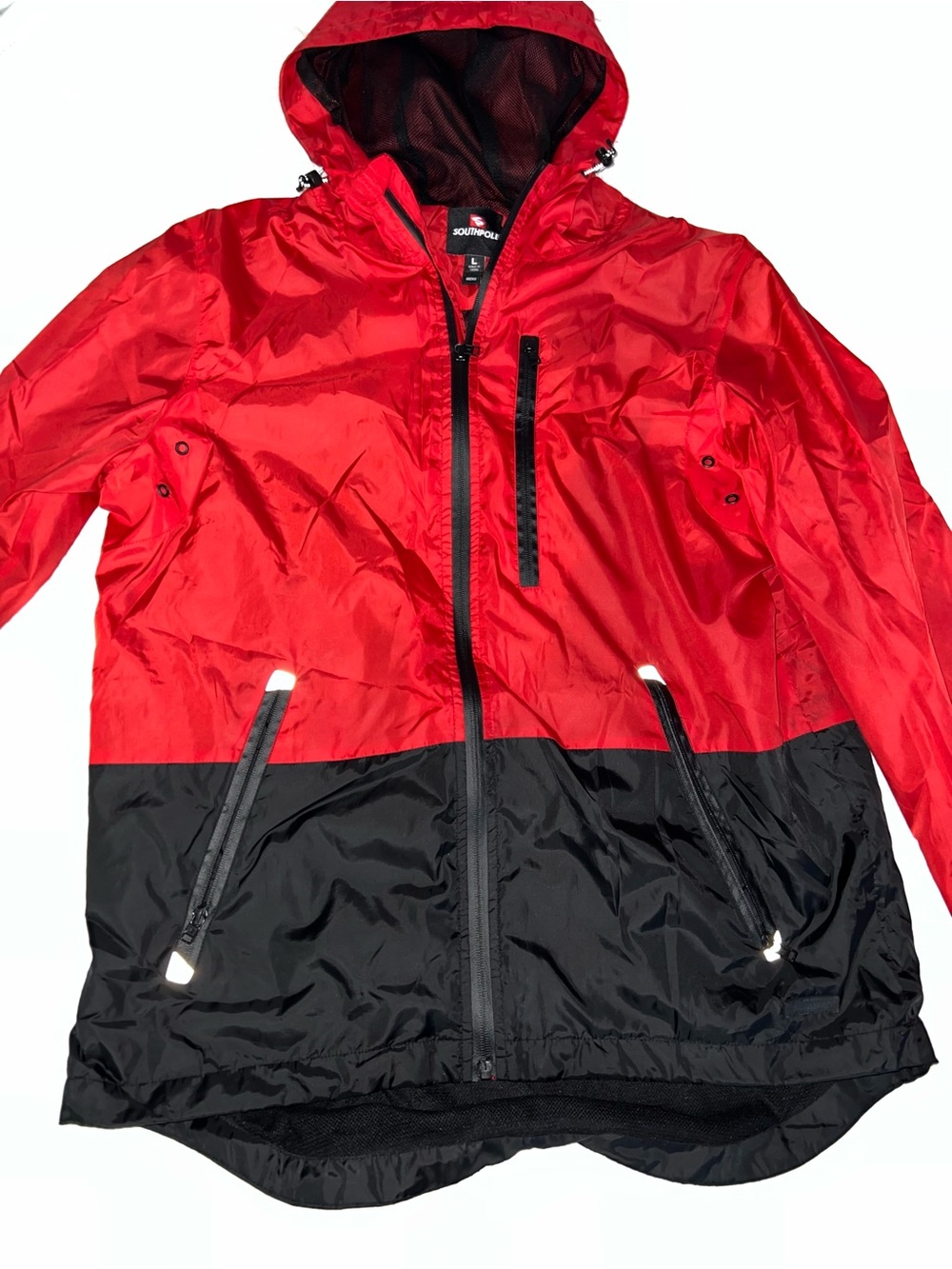 South Pole Red and Black Hooded Raincoat Jacket